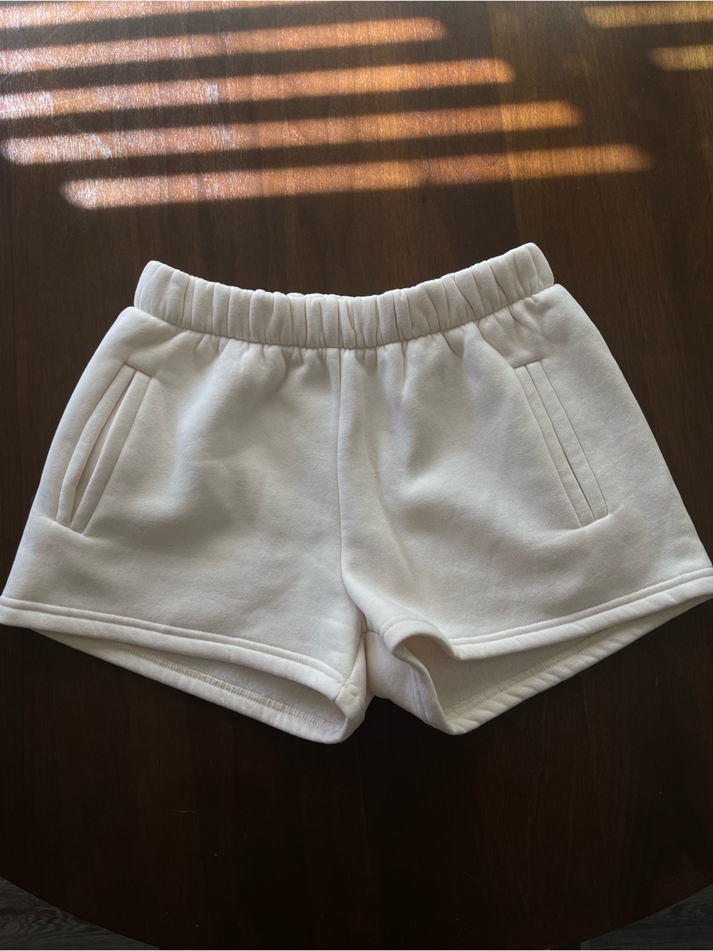 Women's White Athletic Fleece Shorts - Elastic Waist Pull-On